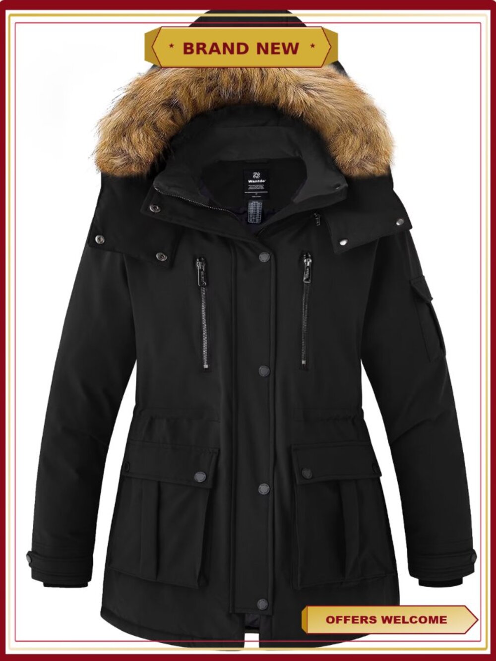 Wantdo Women's Plus Size Puffer Jacket Quilted Winter Coat Warm Hooded